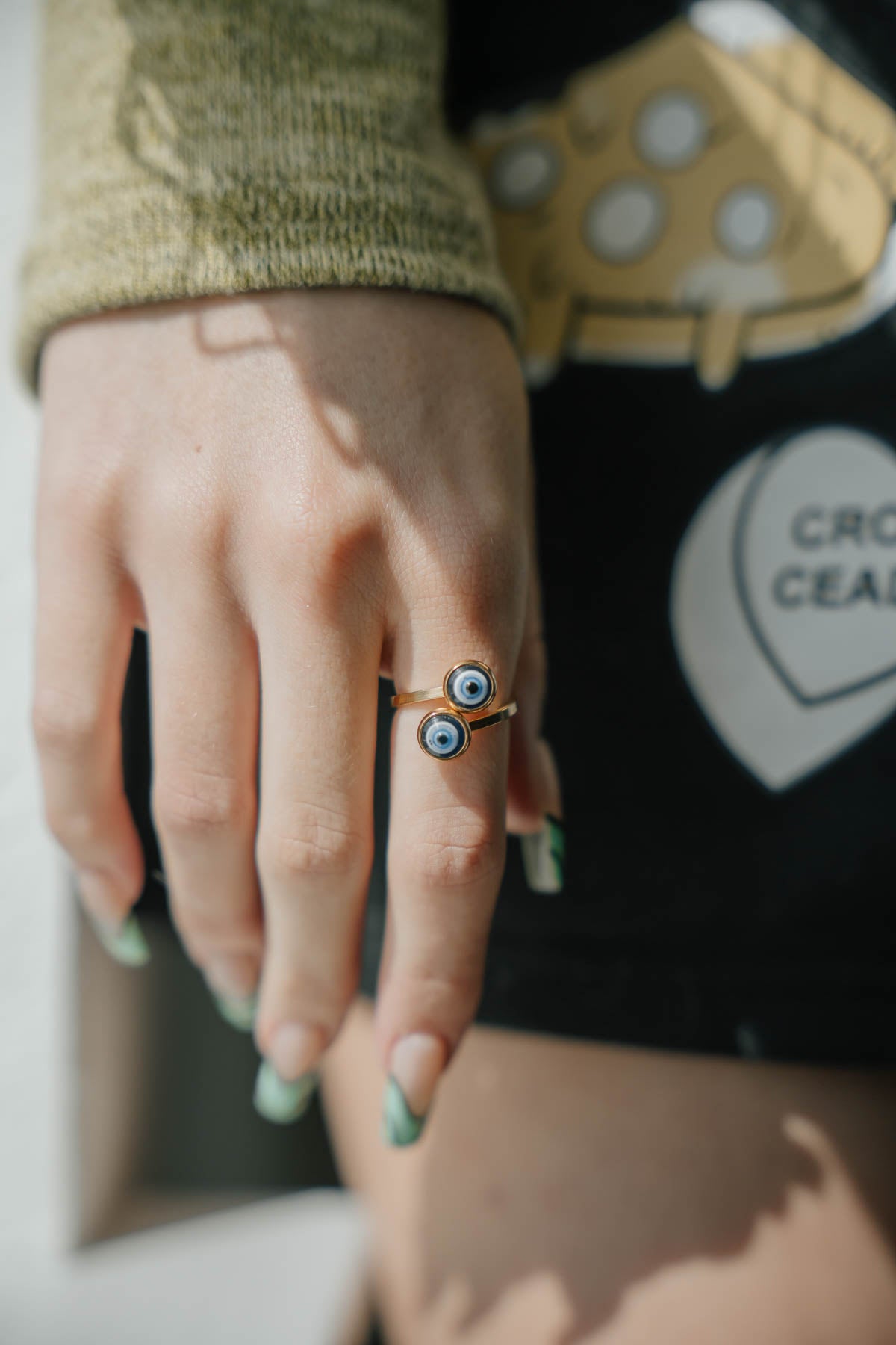 Evil Eye Gold Open Ring